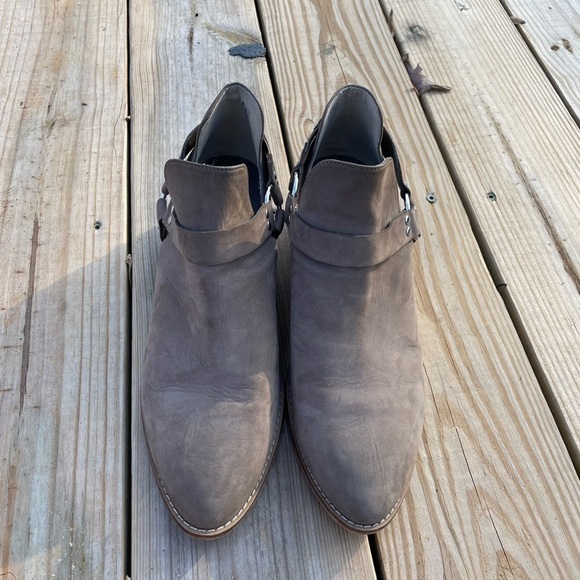 BP Genuine Leather Nude Buckle Detail Stacked Heel Moto Ankle Booties - Picture 8 of 14